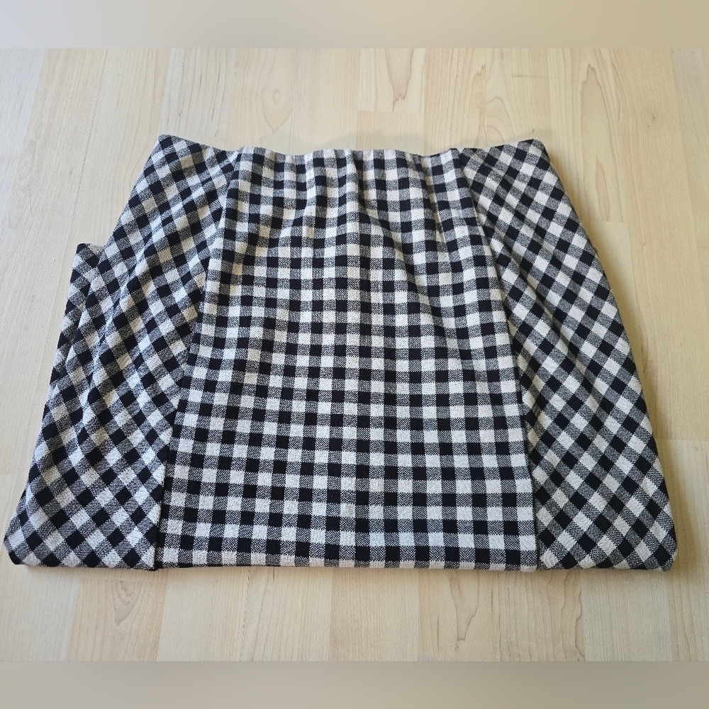 J.Jill Black Ivory Gingham Ponte Knit Pencil Skirt Size Small Petite